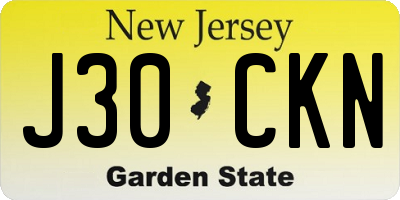 NJ license plate J30CKN