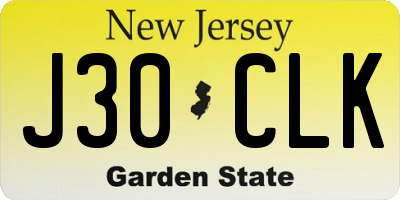 NJ license plate J30CLK