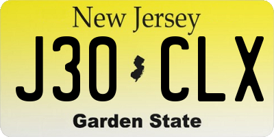 NJ license plate J30CLX