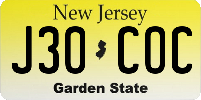 NJ license plate J30COC