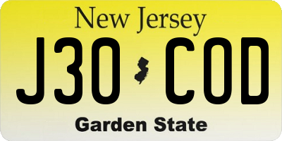 NJ license plate J30COD