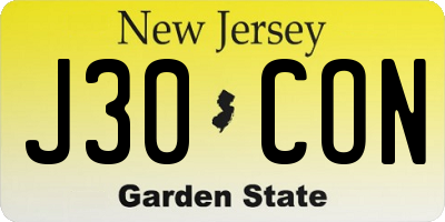 NJ license plate J30CON