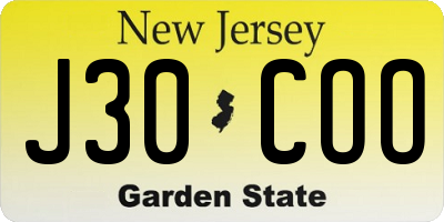 NJ license plate J30COO