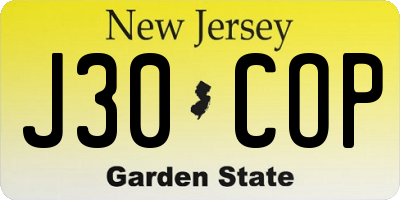 NJ license plate J30COP