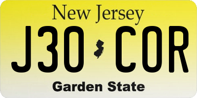 NJ license plate J30COR