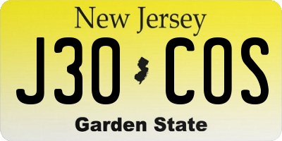 NJ license plate J30COS