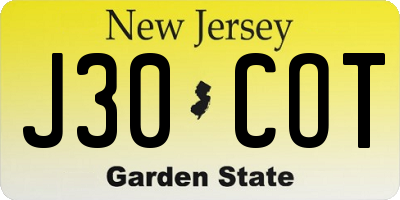 NJ license plate J30COT
