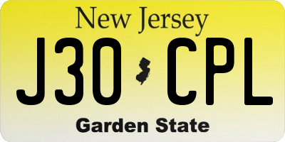 NJ license plate J30CPL