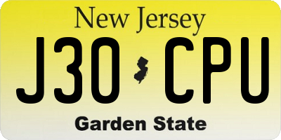 NJ license plate J30CPU