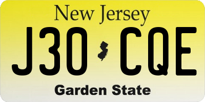NJ license plate J30CQE