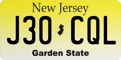 NJ license plate J30CQL