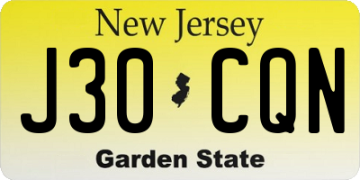 NJ license plate J30CQN