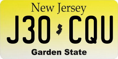 NJ license plate J30CQU
