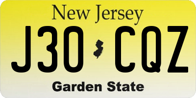 NJ license plate J30CQZ