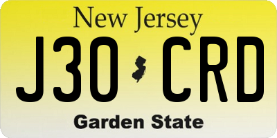 NJ license plate J30CRD