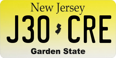 NJ license plate J30CRE