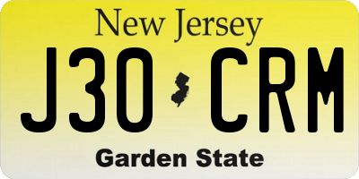 NJ license plate J30CRM