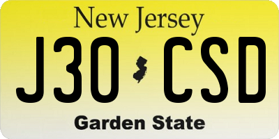 NJ license plate J30CSD