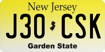 NJ license plate J30CSK