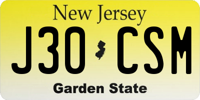 NJ license plate J30CSM
