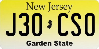NJ license plate J30CSO