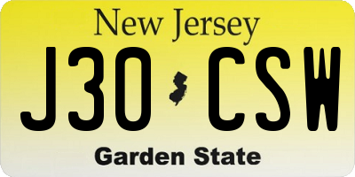 NJ license plate J30CSW