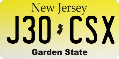 NJ license plate J30CSX
