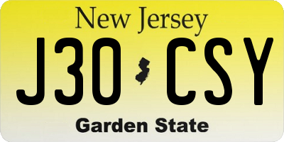 NJ license plate J30CSY