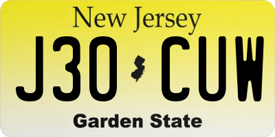 NJ license plate J30CUW