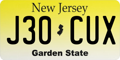 NJ license plate J30CUX