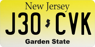 NJ license plate J30CVK