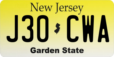 NJ license plate J30CWA
