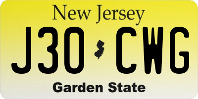 NJ license plate J30CWG