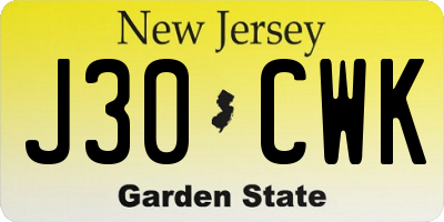 NJ license plate J30CWK