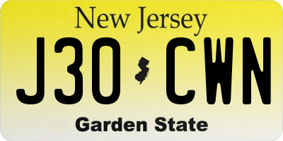 NJ license plate J30CWN