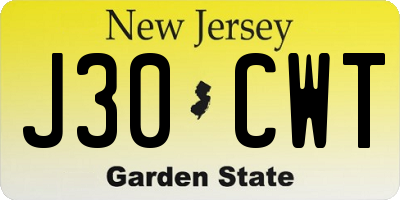 NJ license plate J30CWT