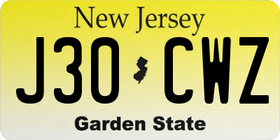 NJ license plate J30CWZ