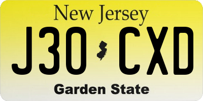 NJ license plate J30CXD
