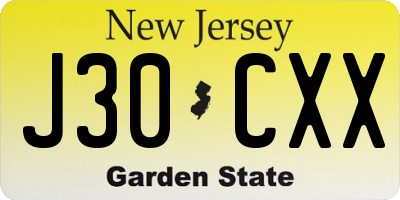 NJ license plate J30CXX