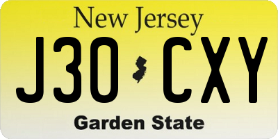 NJ license plate J30CXY