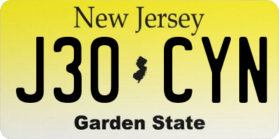 NJ license plate J30CYN