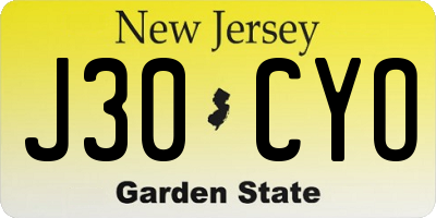 NJ license plate J30CYO