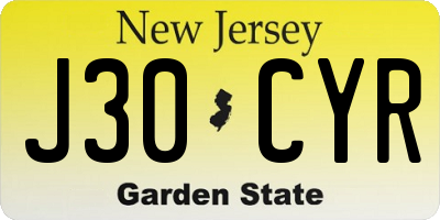 NJ license plate J30CYR