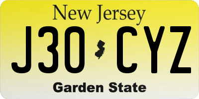 NJ license plate J30CYZ
