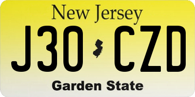 NJ license plate J30CZD
