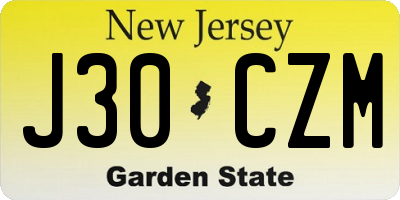 NJ license plate J30CZM