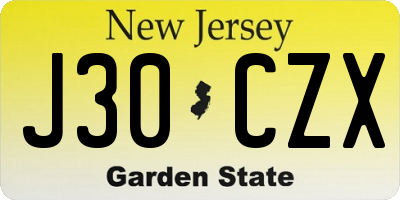 NJ license plate J30CZX