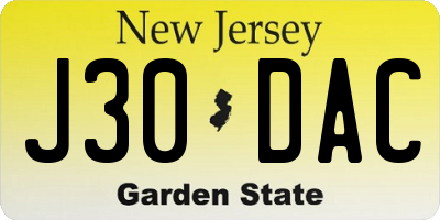 NJ license plate J30DAC