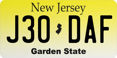 NJ license plate J30DAF