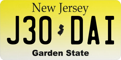 NJ license plate J30DAI